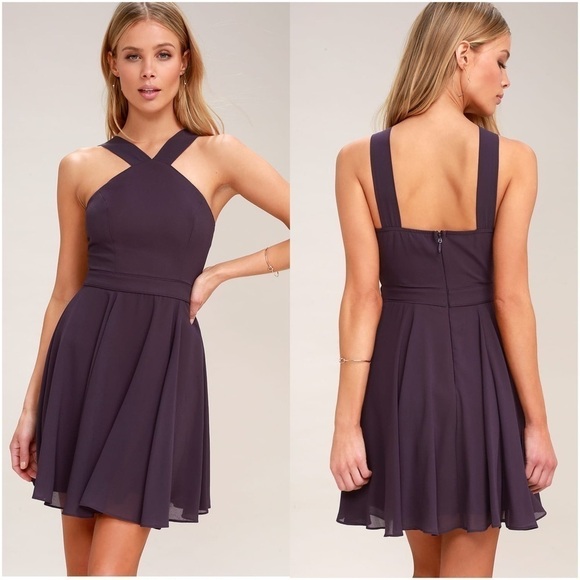 LULU’S Forevermore Dusty Purple Skater Dress - Picture 1 of 3